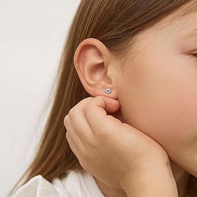 18K Gold Plated October Pink Crystal Screw Back Kids Earrings 5mm
