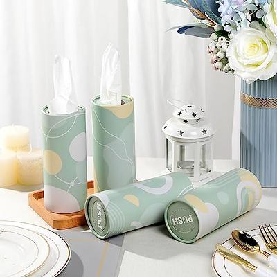 4 Pack Boho Round Tissues Box Tissue Holder for Car with Facial Tissues  Cylinder Tissue Holder for Car Round Container Tissues Box Tissues Cylinder