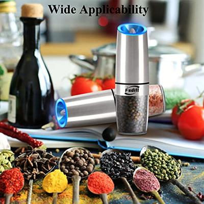 Electric Salt and Pepper Grinder Set (pack of 2) - Stainless Steel Battery  Operated Salt & Pepper Mills with Light - Complimentary Mill Rest- One