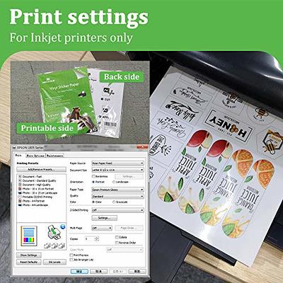 JOYEZA Premium Printable Vinyl Sticker Paper for Inkjet Printer - 25 Sheets  Matte White Waterproof, Dries Quickly Vivid Colors, Holds Ink well- Tear