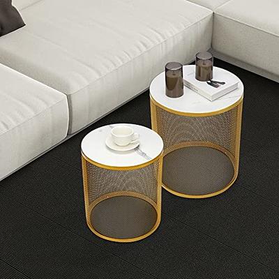 AOJEZOR Bed Side Table Ideal for Any Room, Living Room, Bedroom,Metal  Structure Small Round Side Table Great for Small Spaces,White Tray with 3  Gold
