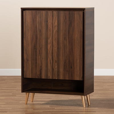 Baxton Studio Rossin Modern Walnut Brown Finished 2-Door Wood Entryway Shoe  Storage Cabinet w/ Open Shelf- ATSC1614-Columbia-Shoe Cabinet