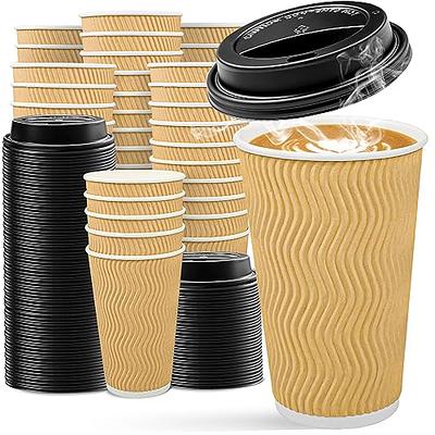 KPX 100 Pack 16 oz Coffee Cups, Disposable Coffee Cups with Lids