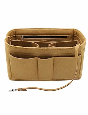 KESOIL Purse Organizer Insert for Handbags, Fit Speedy 30 Neverfull Felt Tote Insert with Base Shaper Zipper Bag in Bag (Brown-Felt, Large)
