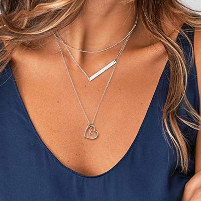 M MOOHAM Silver Initial Heart Necklaces for girls, cZ Heart