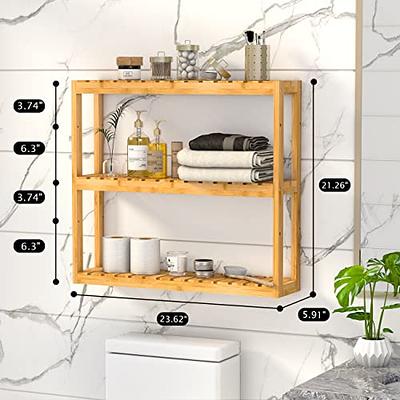 SONGMICS Bamboo Bathroom Shelves, 3-Tier Adjustable Layer Rack