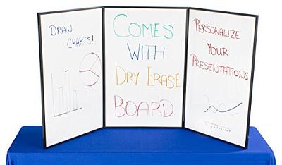 Displays2go Tri Fold 3-Panel Display Board 72 x 36 with Blue Hook & Loop-receptive Fabric and Write-On Whiteboard