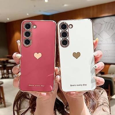 Teageo Compatible with iPhone 13 Case for Women Girl Cute Love-Heart Luxury  Bling Plating Soft Back Cover Raised Full Camera Protection Bumper