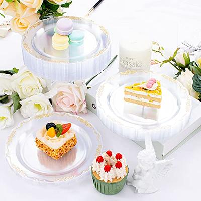 100 Clear Plastic Plates - 6.25 Inch Disposable Plates, Fancy Dessert  Plates, Hard Round Party Plates, Elegant Appetizer Plates, Heavy Duty  Wedding Plates