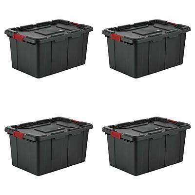 Sterilite 50 Gal Rugged Industrial Stackable Storage Tote w/ Lid, Black, 6 Pack