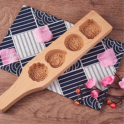 Pink Mid-Autumn Mooncake Press Mold, Hand-Pressed Stamp Dessert DIY, Mooncake Puff Pastry Press Mold with 1 Printed Flower DIY (1 Gift Box Stamp-1)