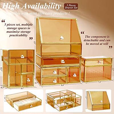  HBlife Acrylic Clear Dustproof Makeup Storage Organizer Drawers  Large Skin Care Cosmetic Display Cases for Bathroom Stackable Storage Box  with 4 Drawers for Vanity (Clear) : Home & Kitchen