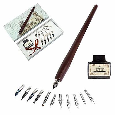 Karhood Feather Quill Pen and Ink Set - Antique Calligraphy Dip Pen with Ink,  5 Replacement Nibs and Pen Stand Base for Beginners Writing (Black) - Yahoo  Shopping