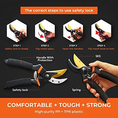 Bypass Pruners 8 inch, Professional Sharp Bypass Pruning Shears Tree Trimmers Gardening Scissors Hand Pruner Garden Shears Clippers for Garden, Yard