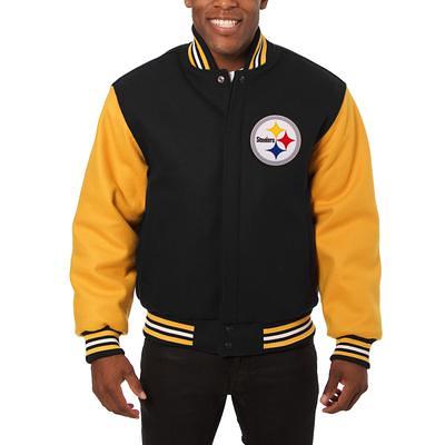 Men's NFL Pro Line by Fanatics Branded Black/White Pittsburgh Steelers Reversible Fleece Full-Snap Jacket with Faux Leather Sleeves