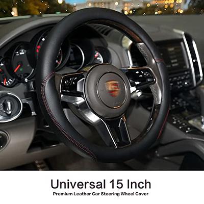 Car Steering Wheel Cover, Anti-Slip, Safety, Soft, Breathable, Heavy Duty,  Thick, Full Surround, Sports Style (Black with Red line)