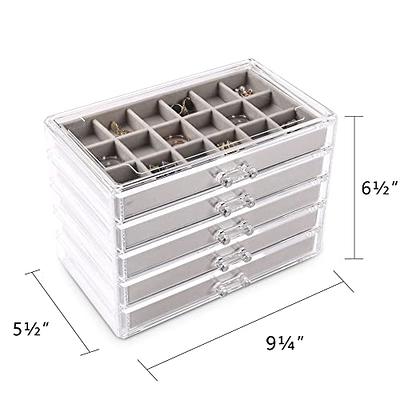 YUFONG Earring Organizer Box Acrylic Jewelry Organizer with 3 Drawers 54  Adjustable Grids Clear Stackable Earring Holder Velvet Trays Ring Display