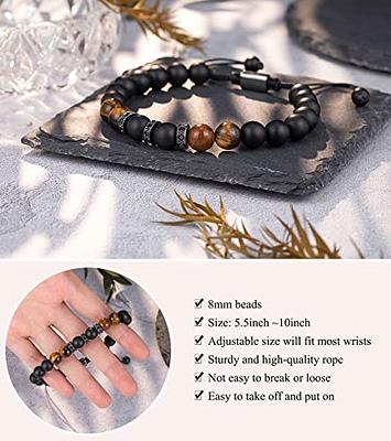 Father's Day Gifts 2024 - Engraved Men Beaded Bracelets - Lava Stones & Tiger Eye Stones Beaded Men's Bracelet - Best Gifts for Him Dad Bracelet