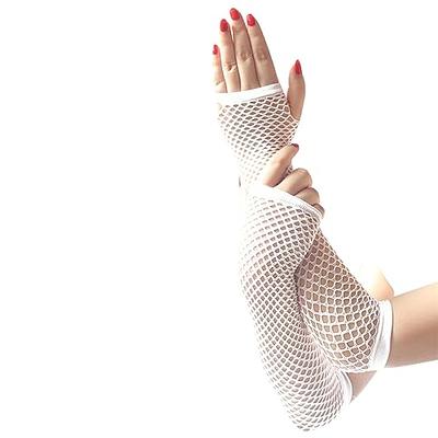 White Fishnet Arm Warmers Mesh Emo Gloves Sheer Fingerless Arm