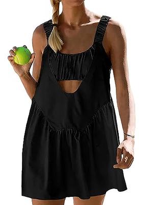 Women Tennis Romper Dress Built-in Bra and Shorts Pockets Cut Out Strap  Workout Outfits Athletic Yoga Golf Beach Dress (A-Black, M) - Yahoo Shopping