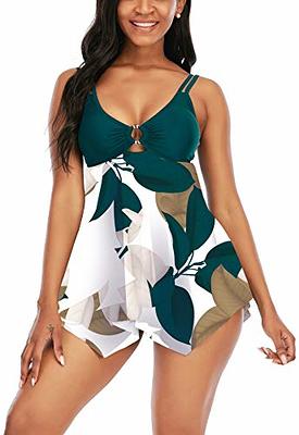 Swimsuits for Women Two Piece Bathing Suits Tummy Control Swimwear Modest  Print Exquisite Ring Top with Boyshort Swimsuits Green Leaf - Yahoo Shopping