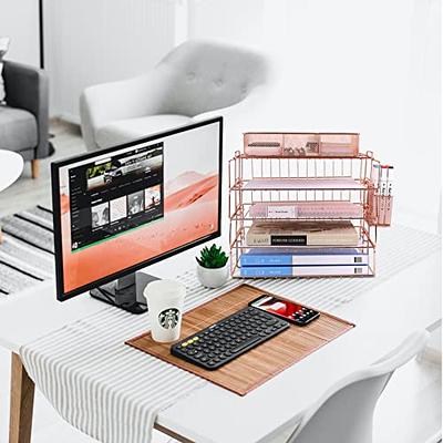 navmen Desk Organizer with File Holder,4 Tier Metal Mesh Desktop Organizer  Paper Letter Tray Organizer with Drawer Holder and 2 Pen Holder,for Office