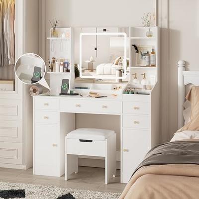 Makeup Vanity Desk with Lights, 3 Lighting Colors, White Vanity Set Makeup  Table with 3 Drawers, 2 Cabinets and Multiple Shelves, Large Vanity  45.2in(L) - Yahoo Shopping