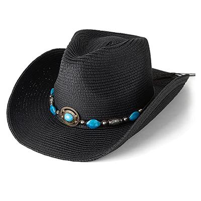 Turquoise Beads Men & Women's Cowboy Cowgirl Hat - Western Hats for Women,  Adjustable Cowboy Hat Men with Wide Brim