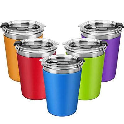 5Pack Kids Cups with Straws and Lids Spill Proof, 12oz Toddler Straw Cups  with Colorful Silicone Sleeves, Unbreakable Stainless Steel Water Tumblers