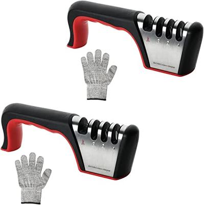 4-in-1 Kitchen Knife Accessories: 3-Stage Knife Sharpener Helps Repair,  Restore, Polish Blades and Cut-Resistant Glove (Black)