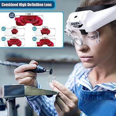 Professional Headband Magnifier with LED Lamp 4 Lenses, Headset Magnifying  Glasses for Reading Sewing