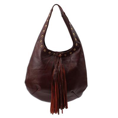  Women suede Boho bag Bohemian style tote shoulder shopper bag  with zipper and pockets handmade (Cognac brown) : Handmade Products