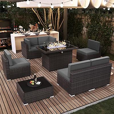 Grezone 6 Pieces Patio Outdoor Furniture Sets All Weather Wicker Sectional Sofa Couch Lawn Sectional Furniture with Washable Couch Cushions and Black