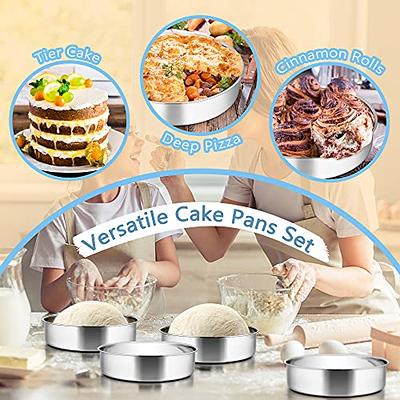 E-far 8 Inch Cake Pan Set of 2, Stainless Steel Round Layer Cake Baking  Pans, Non-Toxic & Healthy, Mirror Finish & Dishwasher Safe