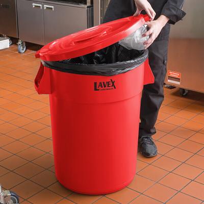 Lavex 20 Gallon Red Round Commercial Trash Can with Lid and Dolly