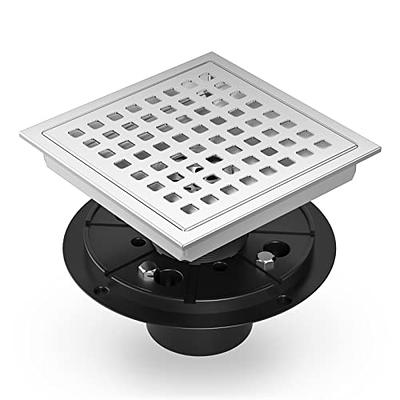 4 Inch Square Shower Floor Drain, 304 Stainless Steel Shower Drain Cover  Removable Grid Cover and Hair Filter Brushed CUPC Certified