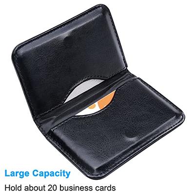  Wisdompro Business Card Holder, 2-Sided PU Leather Folio  Pocket Slim Name Card Wallet Case with Magnetic Shut for Men and Women -  Black : Office Products