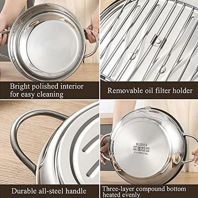 Cook N Home Deep Fryer Pot, Japanese Tempura Small Stainless Steel Deep  Frying Pot, 304 Stainless Steel with Oil Drip Drainer Rack, Glass Lid, 6.3