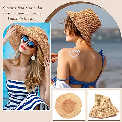 Sweetude 6 Pcs Womens Straw Tote Bag Summer Straw Beach Bag Wide