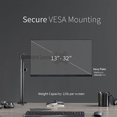 VIVO Single Monitor Arm Desk Mount, Holds Screens up to 32 inch Regular and  38 inch Ultrawide, Fully Adjustable Stand with C-Clamp and Grommet Base,  VESA 75x75mm or 100x100mm, Black, STAND-V001 