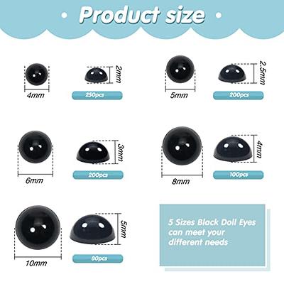  TOAOB 830pcs Round Black Plastic Doll Eyes 3mm to 16mm Flatback  Button Craft Eyes for Stuffed Animals Amigurumis Crochet Bears Crafts Making