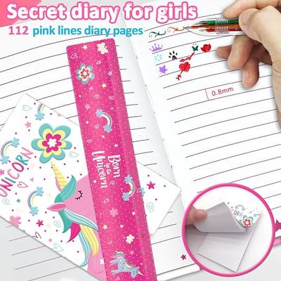 Girls Diary with Lock, GINMLYDA Paper Kids Journals Set Includes 7.1x5.3  inches School Supplies (Unicorn) 