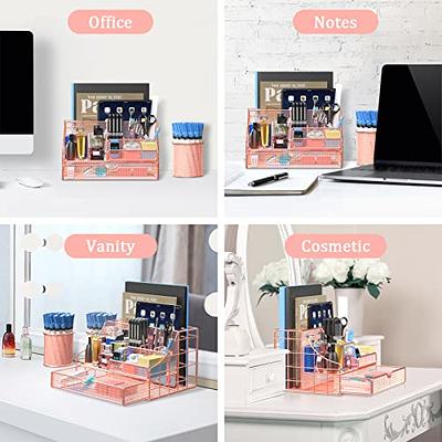 VIVSOL Rose Gold Desk Organizer, Desk Organizers and Office Desk  Accessories with Drawer + Vertical File Sorters, Office Supplies for Women,  Desk File