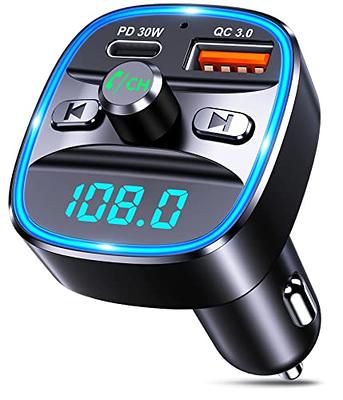 LENCENT FM Transmitter in-Car Adapter, Wireless Bluetooth 5.0 Radio Car  Kit,Type-C PD + QC3.0 Fast USB Charger, Hands Free Calling, Mp3 Player  Receiver Hi Fi Bass Support U Disk 