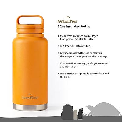 GrandTies 2 Lids Sports Stainless Steel Water Bottles – Wide Mouth