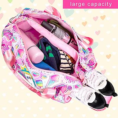 Dance Bag Girls Gymnastics Bag Kids Overnight Duffle Bag Unicorn Gym Sports  Ballet Bag with Shoe Compartments, Kids Travel Weekender Sleepover Carry