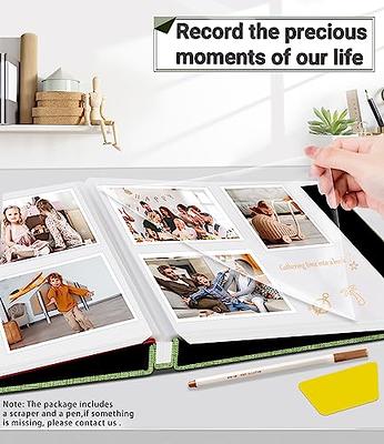 Popotop Photo Album Self Adhesive with Picture Display Window,60 Pages DIY Scrapbook Album for 4x6 8x10 Picture,Linen Cover Memory Book for Baby
