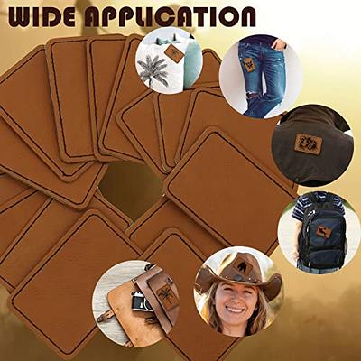 80 Pcs Blank Leather Patches for Hats Leatherette Patches with Adhesive Rectangle Round Iron on Faux Leather Patches for Bags Clothes Custom Leather