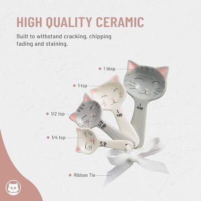 Ceramic Spoon Rest & Baking Measuring Spoons Set, Cat Decor Cute