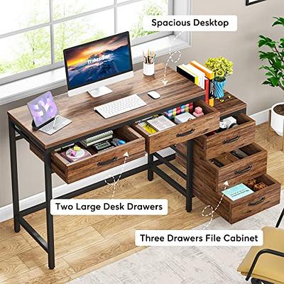 Computer Desks for Home Office with 4 Drawers, Wooden Office Desks for  Bedroom Teens Study Writing Table with Shelves, Small Executive Desk with  File